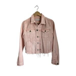 GRLFRND Pink Cara Distressed Cropped Denim Jacket Sz S Y2K Trucker